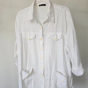 Kalkanci White Linen Button-Up Shirt w/Waist Pockets